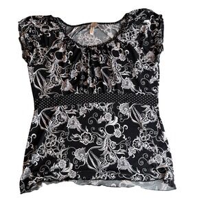 Susan Lawrence Top Floral Empire Waist Cap Sleeve Y2K Regencycore Womens  Large